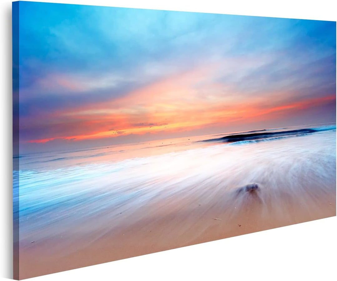 islandburner Bild auf Leinwand Sonnenuntergang Strand Meer Bilder Wandbilder Poster, 80L x 40B cm
