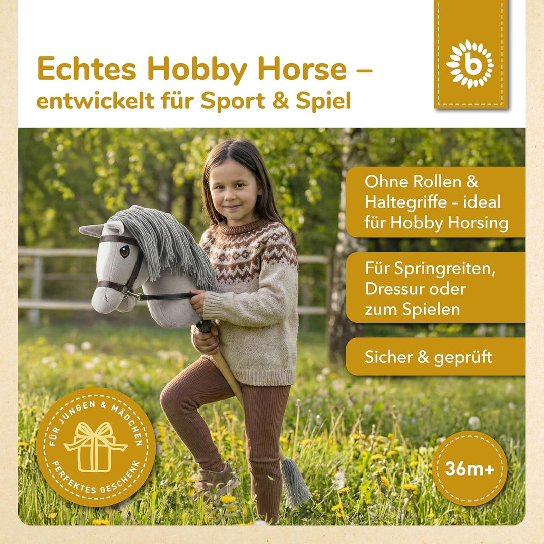 Bieco Hobby Horse Steckenpferd Grauer - Grösse M, mit Trense | Abnehmbarer Stock & Schweif, für Spri