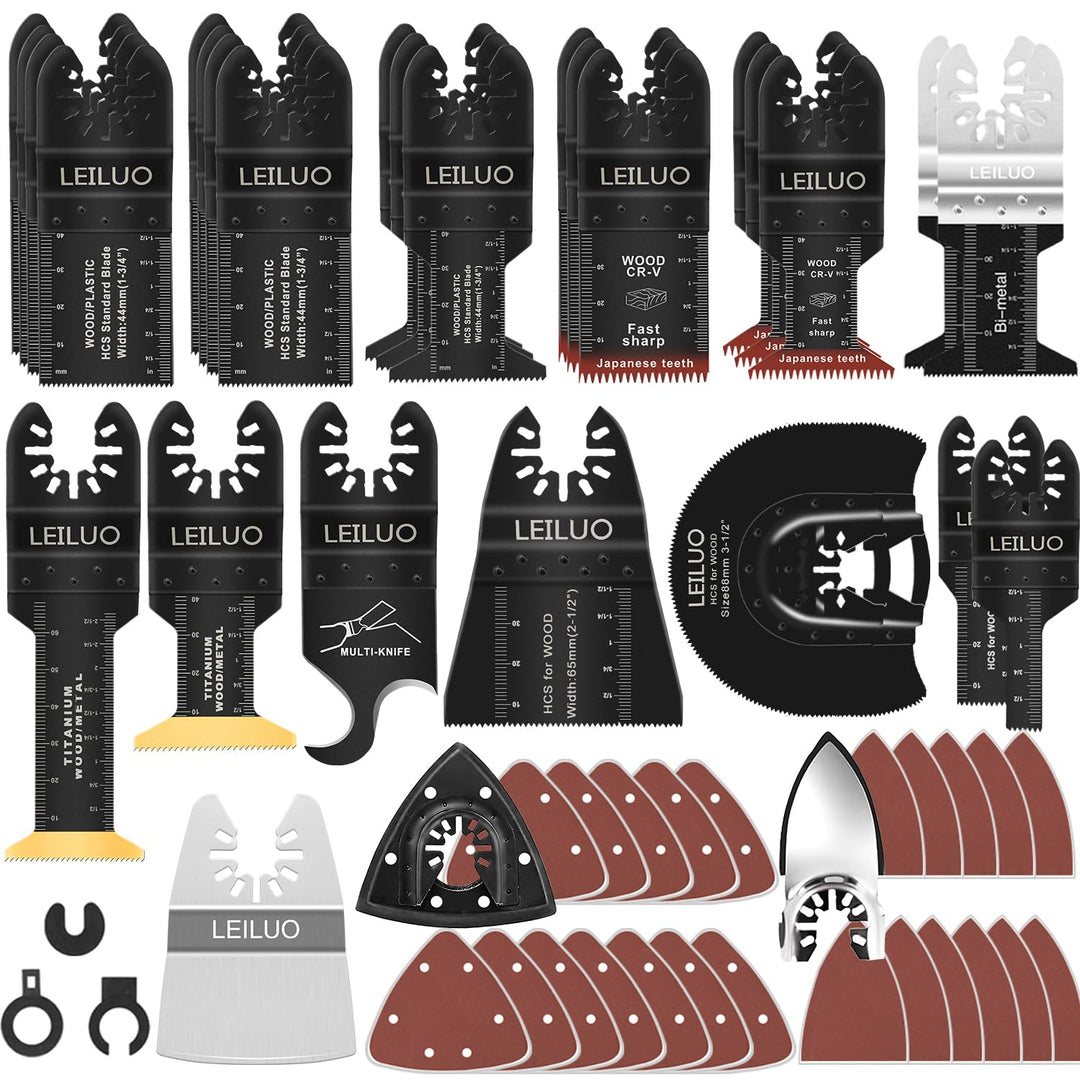 LEILUO 134 Stück Multitool Sägeblatt Set Oszillierende Sägeblätter Sandpapier und Schneide Zubehör m