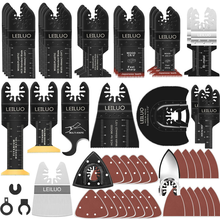 LEILUO 134 Stück Multitool Sägeblatt Set Oszillierende Sägeblätter Sandpapier und Schneide Zubehör m