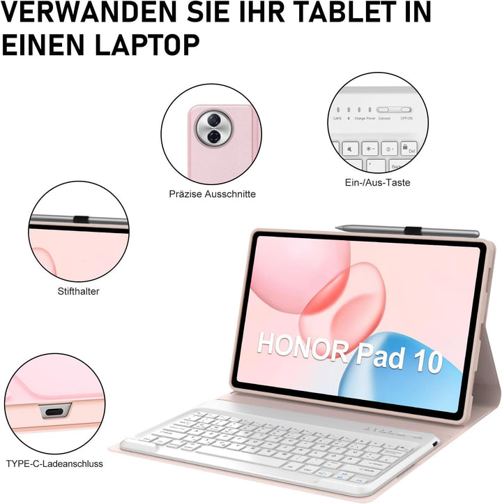 FOGARI Tastatur Hülle für Honor Pad 10 12.1 Zoll 2025 Con Magnetisch Abnehmbarer Tastatur und Soft T