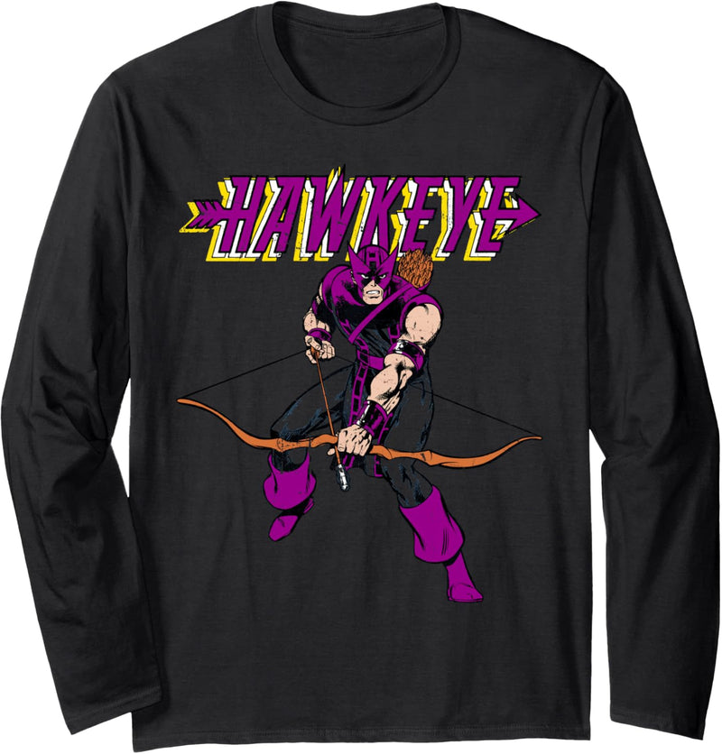 Marvel Hawkeye Retro Classic Pose Bow Arrow Langarmshirt