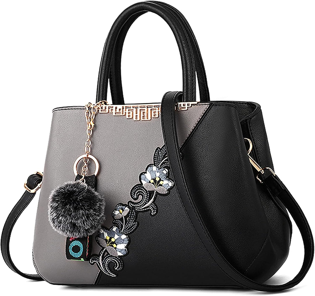 DORRISO Damen Handtasche Mode Stickdesign Schultertasche Grosse Kapazität Umhängetasche Casual Reise