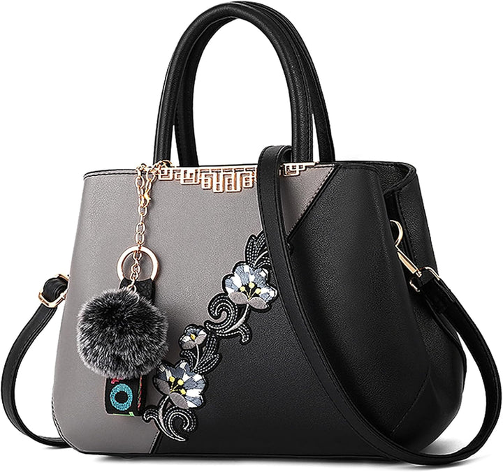 DORRISO Damen Handtasche Mode Stickdesign Schultertasche Grosse Kapazität Umhängetasche Casual Reise