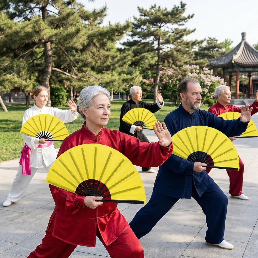 baotongle 2 Stück Grosse Faltbare Seide Hand Fächer Chinesischer Tai Chi Faltender Handfächer Nylon