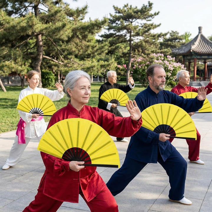 baotongle 2 Stück Grosse Faltbare Seide Hand Fächer Chinesischer Tai Chi Faltender Handfächer Nylon