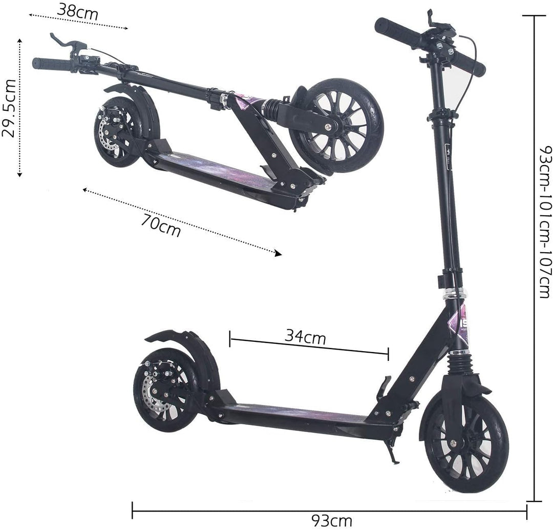 ISE Big Wheel Scooter Tretroller 200mm Roller Cityroller Klappbarer Scooter mit 2 Räder,Handbremse f