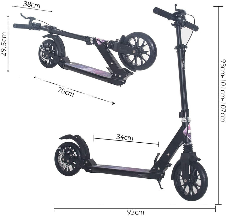 ISE Big Wheel Scooter Tretroller 200mm Roller Cityroller Klappbarer Scooter mit 2 Räder,Handbremse f