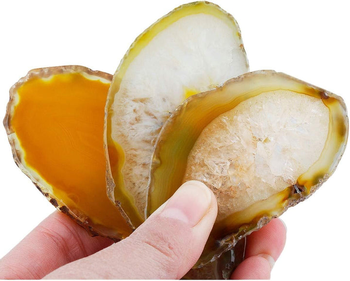 mookaitedecor 12 Stück Natürliche Geode Achat Scheiben, unregelmässige poliert Achat Edelsteine Name