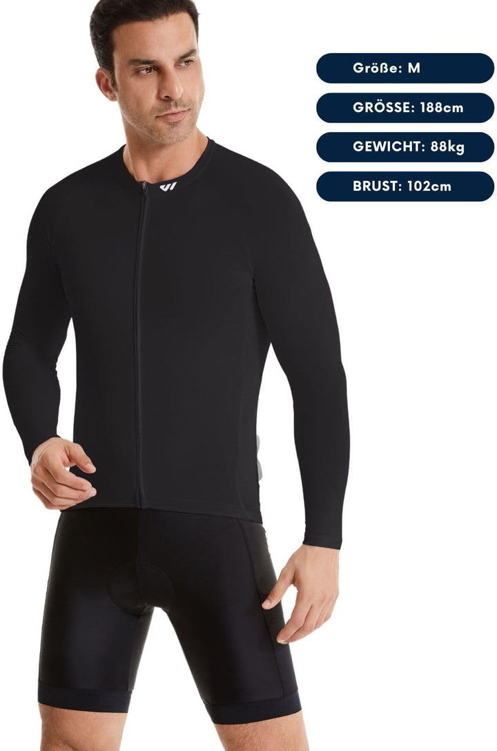 Wulibike Radtrikot für Herren, langärmlig, Rennradtrikot, atmungsaktiv und schnelltrocknend, mit Rei