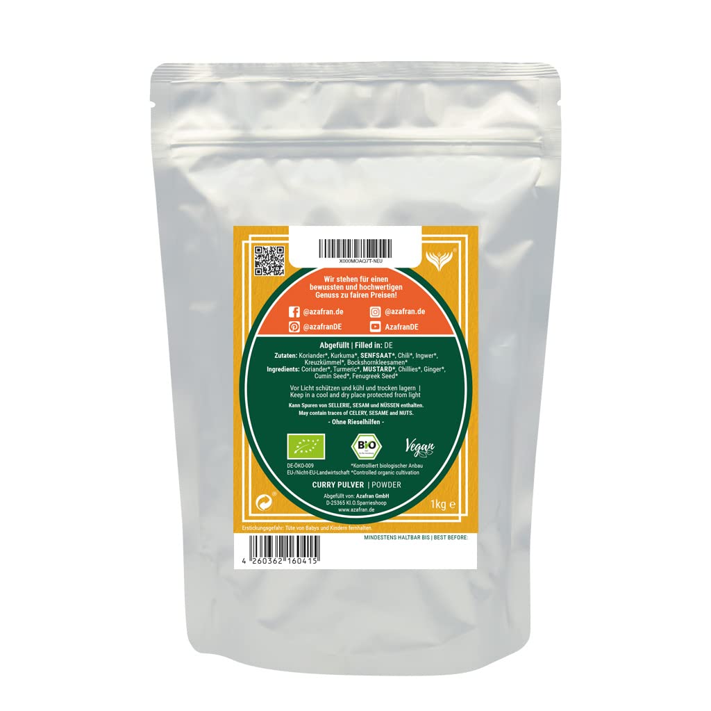 Azafran BIO Curry - Currypulver indisch (mild) Madras Richtung 1kg 1 kg (1er Pack), 1 kg (1er Pack)