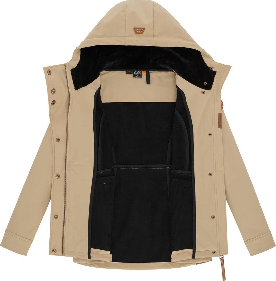 Ragwear Damen Sotfshelljacke atmungsaktive Übergangsjacke mit Teddyfleece-Kapuze Yba XS-6XL XXL Taup