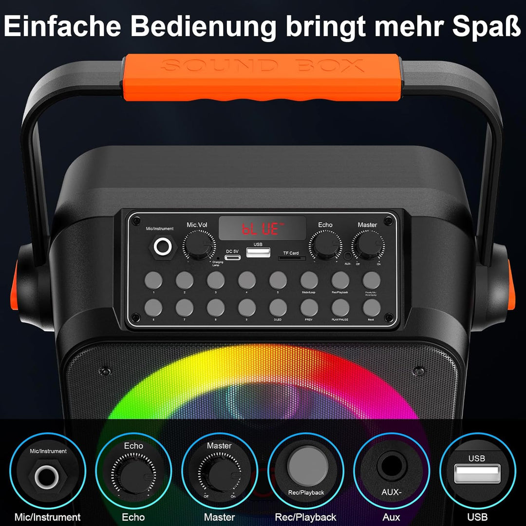HWWR Karaoke mit 2 Mikrofonen, professioneller Karaoke-Lautsprecher, tragbar, Bluetooth-Lautsprecher