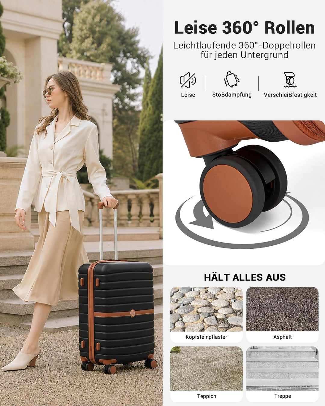 KONO Koffer Reisekoffer Trolley Kofferset 3 Teilig von ABS+PC Hartschalenkoffer mit Zwillingsrollen