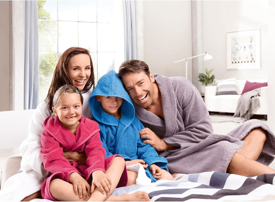 Erwin Müller Kinder-Bademantel mit Kapuze uni Frottier blau Grösse 134/140 - weich, flauschig, saugs