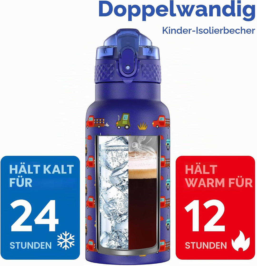 OLDLEY 500 ml isolierte Kinder-Wasserflasche aus Edelstahl mit Strohhalm, doppelwandig, Metall, Vaku