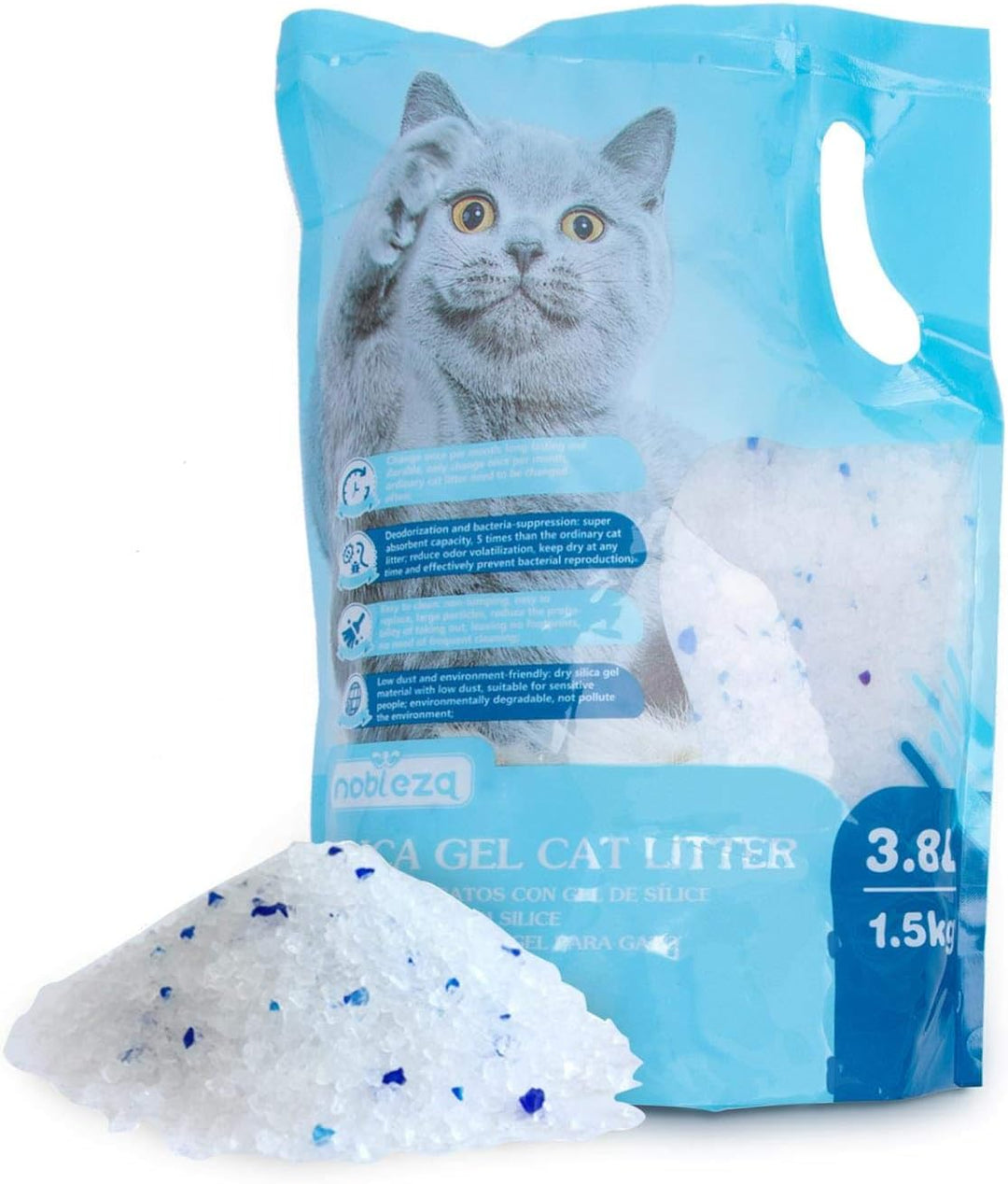 Nobleza - 30.4L Arena para Gatos de sílice Camada para gatitos de Gel de Diamante Absorbente， Cómodo