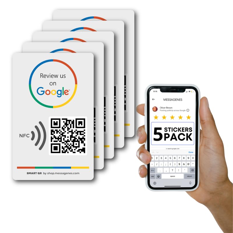 Google Review Aufkleber - QR &amp; Tap NFC - 5er-Pack - Wiederverwendbarer QR-Code und NFC Review Sticke