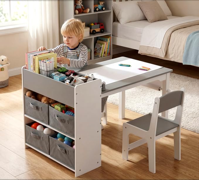 MAMIZO Kindertisch mit 2 PCS Stühlen, Maltisch & Basteltisch Kinder, Tisch & Stühle Kinderzimmer Set