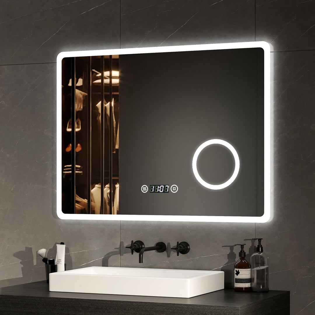 EMKE LED Badspiegel 80x60cm Badezimmerspiegel mit Beleuchtung Lichtspiegel Wandspiegel mit Touchscha