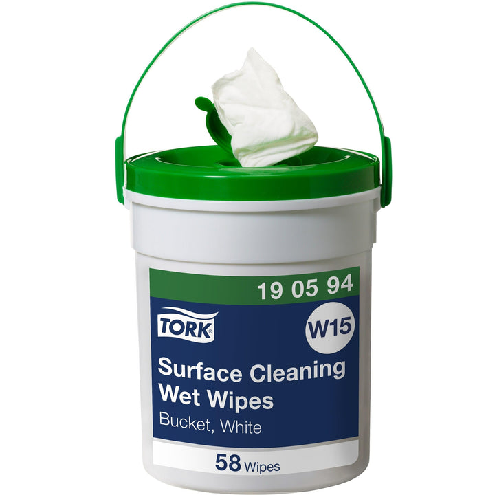Tork Feuchte Oberflächenreinigungstücher im Spendereimer Weiss W15, Starke Struktur, 1 × 58 Tücher,