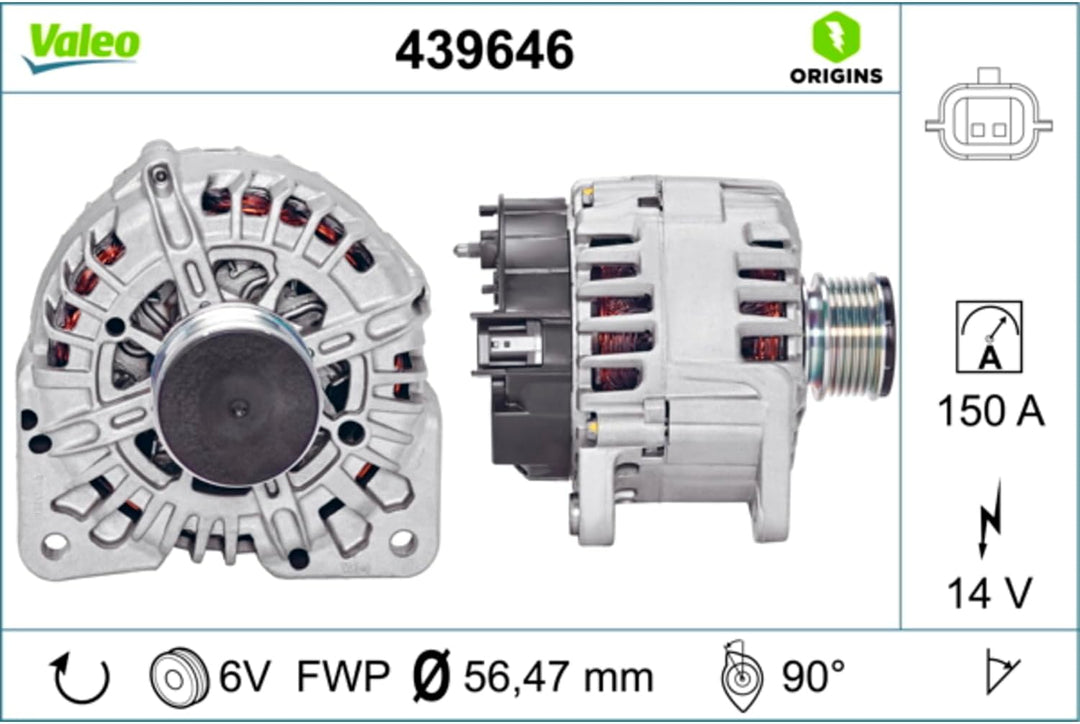 VALEO 439646 Generator Ladestrom des Generators: 150 Amp Rippen: 6 rippen Riemenscheibe Ø: 56 mm Spa