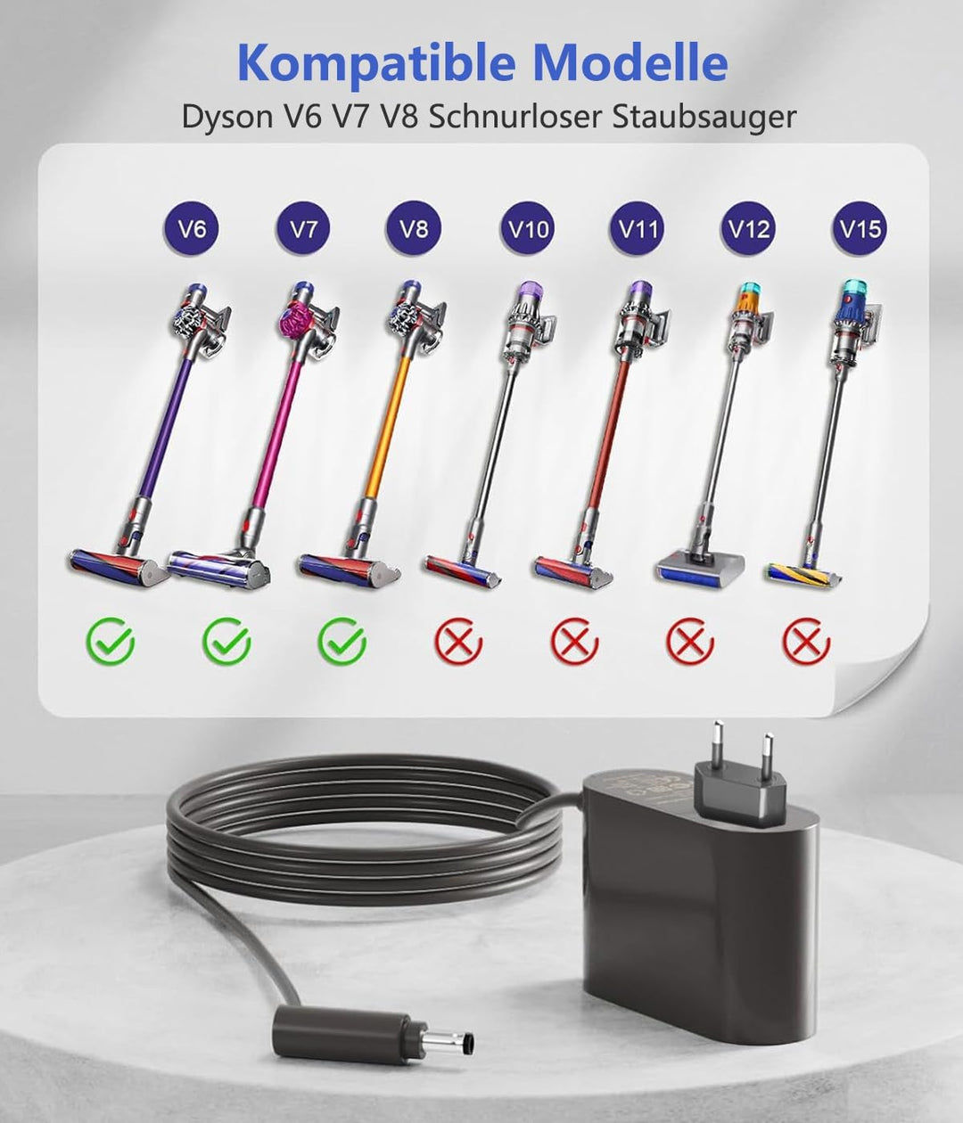 Ladekabel Dyson V8 Ladegerät 26.1V Netzteil für Dyson V8 V7 V6 DC58 DC59 DC60 DC61 DC72 SV03 SV04 SV