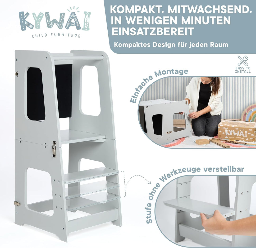 Montessori Lernturm ab 1 Jahr Klappbar Gross– 2-in-1 Premium Learning Tower & Tisch – Lernturm klapp