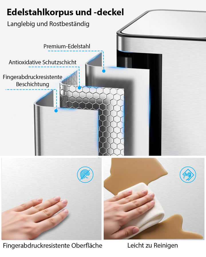 lovewind Mülleimer, 3 x 15 l Recyclingeimer, 3-Fach-Mülleimer für Recycling und Abfall, inklusive ma