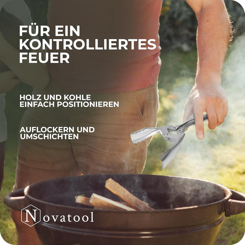 3x Brikettzange verzinkt mit Doppelgelenk Kohlezange für Briketts Kohle Kaminzange Ofenzange Kaminzu