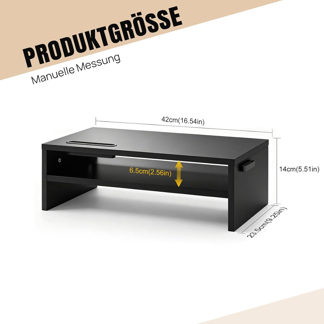 Lucn Monitorständer 2 Ebenen MDF Bildschirmunterbau mit Handyhalter, Kabelführung &amp; Tastaturauszug,