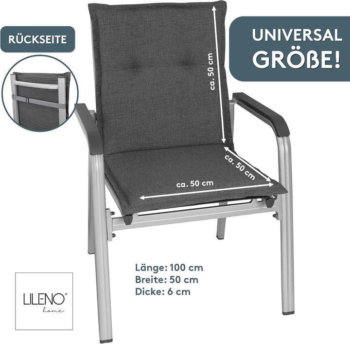 LILENO HOME Gartenstuhl Auflagen als [1er Set - Niedriglehner] in Anthrazit - bequeme Liegen als Sit