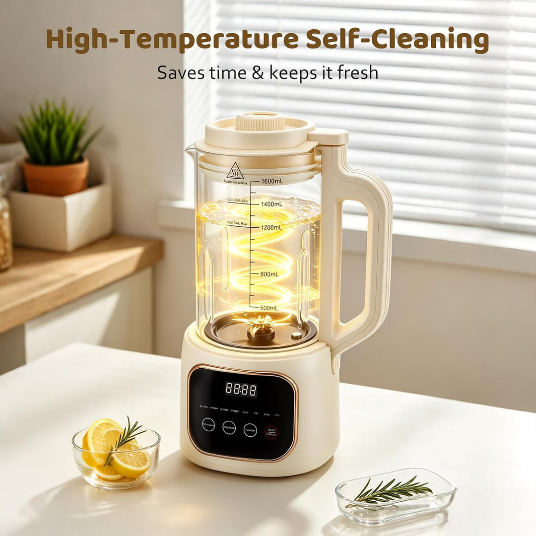 Automatische Sojamilchmaschine, 1600ml Nussmilchbereiter mit 20 Klingen, LED-Anzeige, 24-Stunden-Tim
