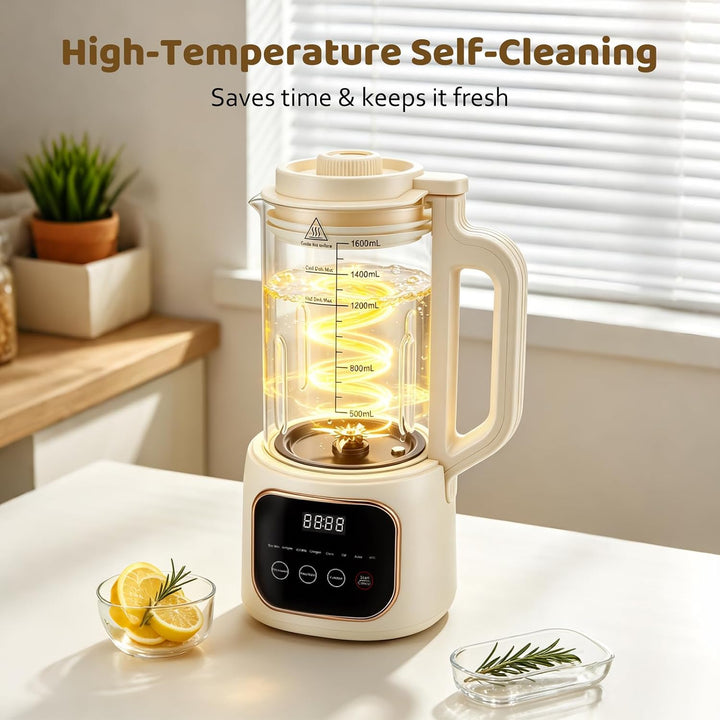 Automatische Sojamilchmaschine, 1600ml Nussmilchbereiter mit 20 Klingen, LED-Anzeige, 24-Stunden-Tim