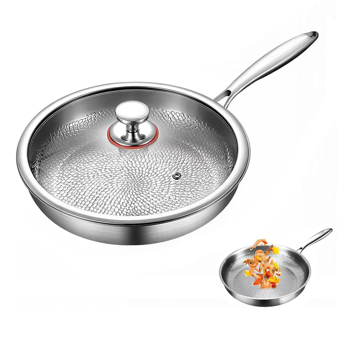 Kouamor Profi Bratpfanne, Kratzfest Titanlegierung Pan mit Deckung, für alle Herdarten Induktionspfa
