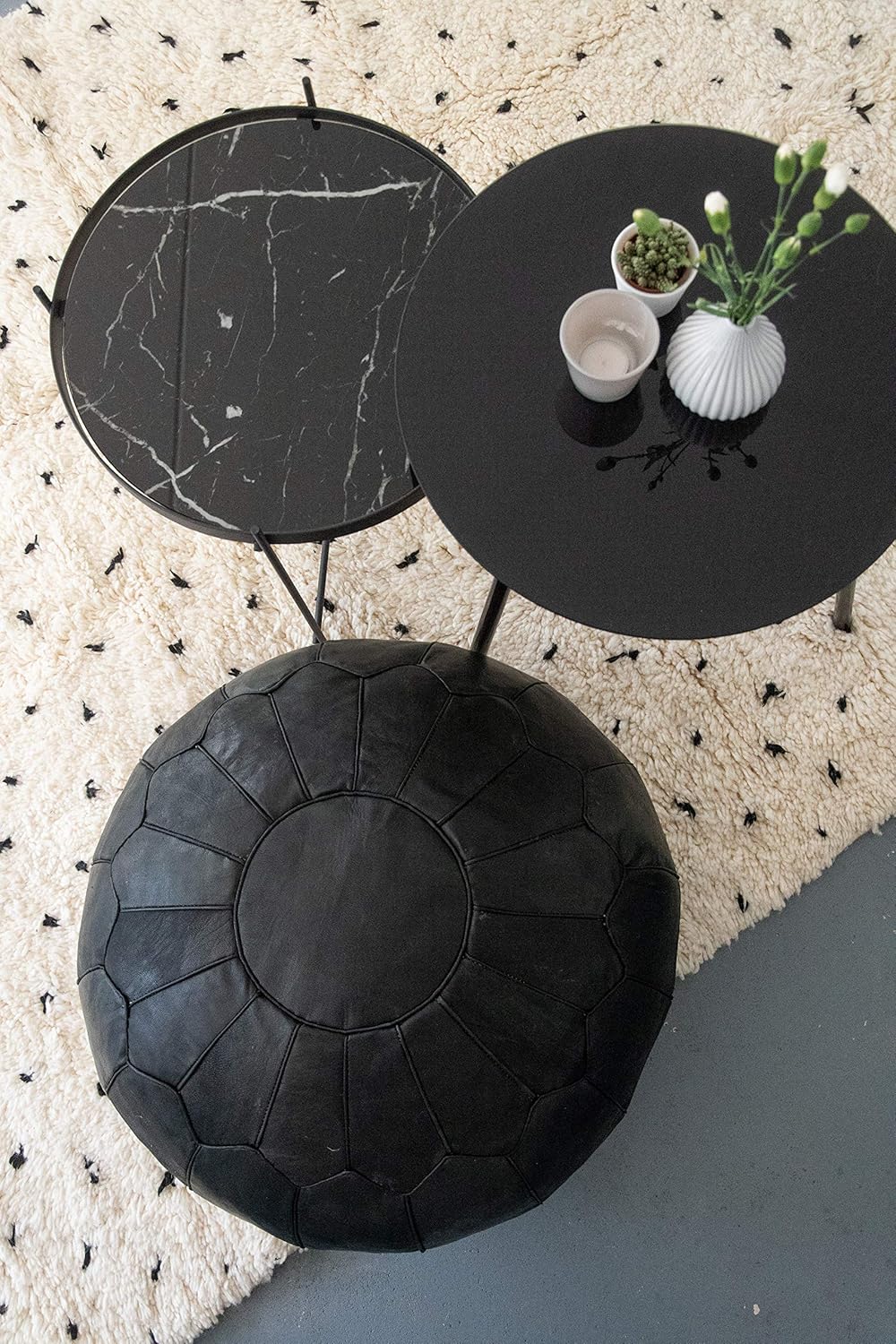 Poufs&Pillows Premium XL Echtleder Pouf - Handgefertigt - gefüllt geliefert - Ottoman Sitzsack Fussh