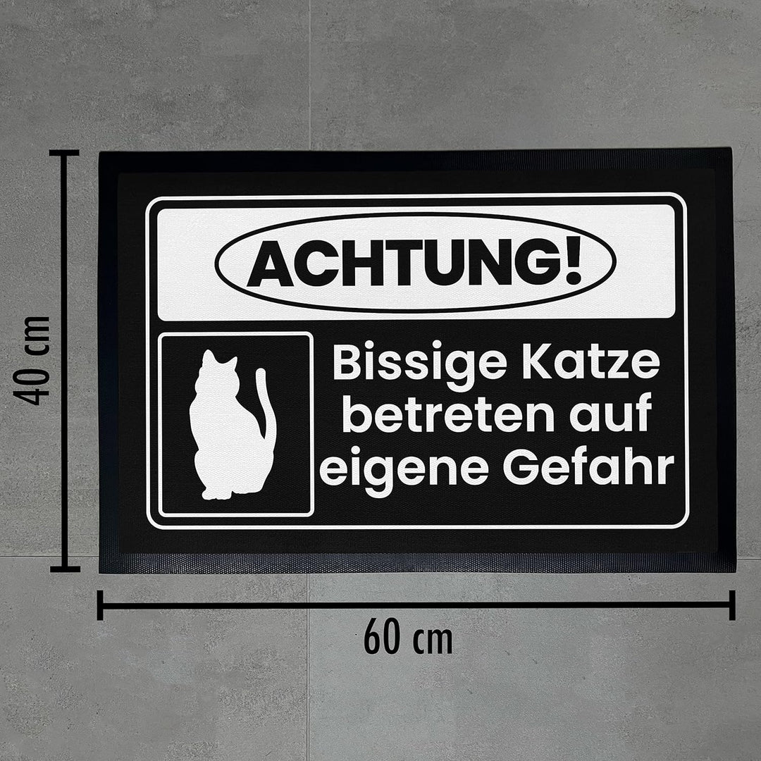 Trendation - Achtung Bissige Katze Fussmatte Geschenk Katzenbesitzer Lustige Fussmatte 60x40 cm