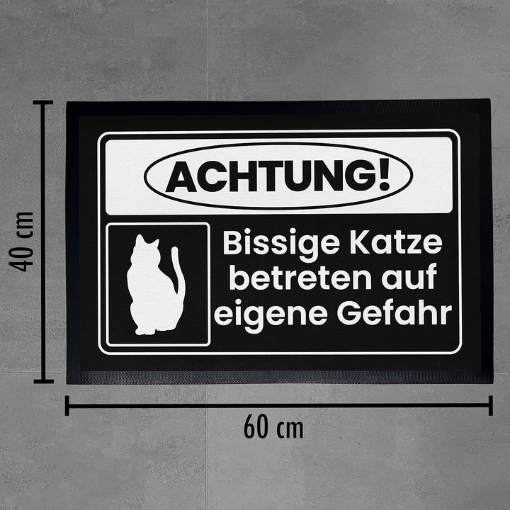 Trendation - Achtung Bissige Katze Fussmatte Geschenk Katzenbesitzer Lustige Fussmatte 60x40 cm