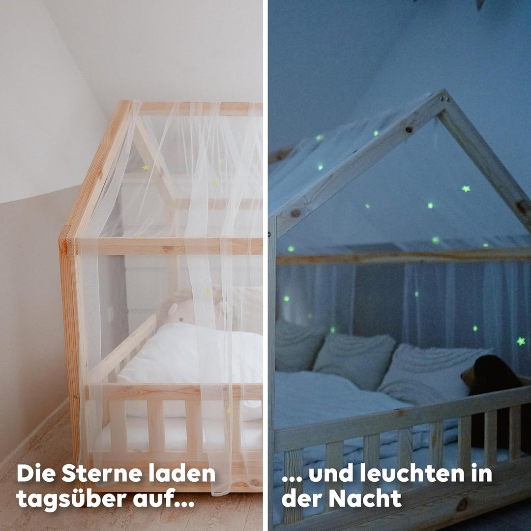 lilimaus Hausbett Himmel mit leuchtenden Sternen - Betthimmel Hausbett Deko - Geschenk Mädchen & Jun