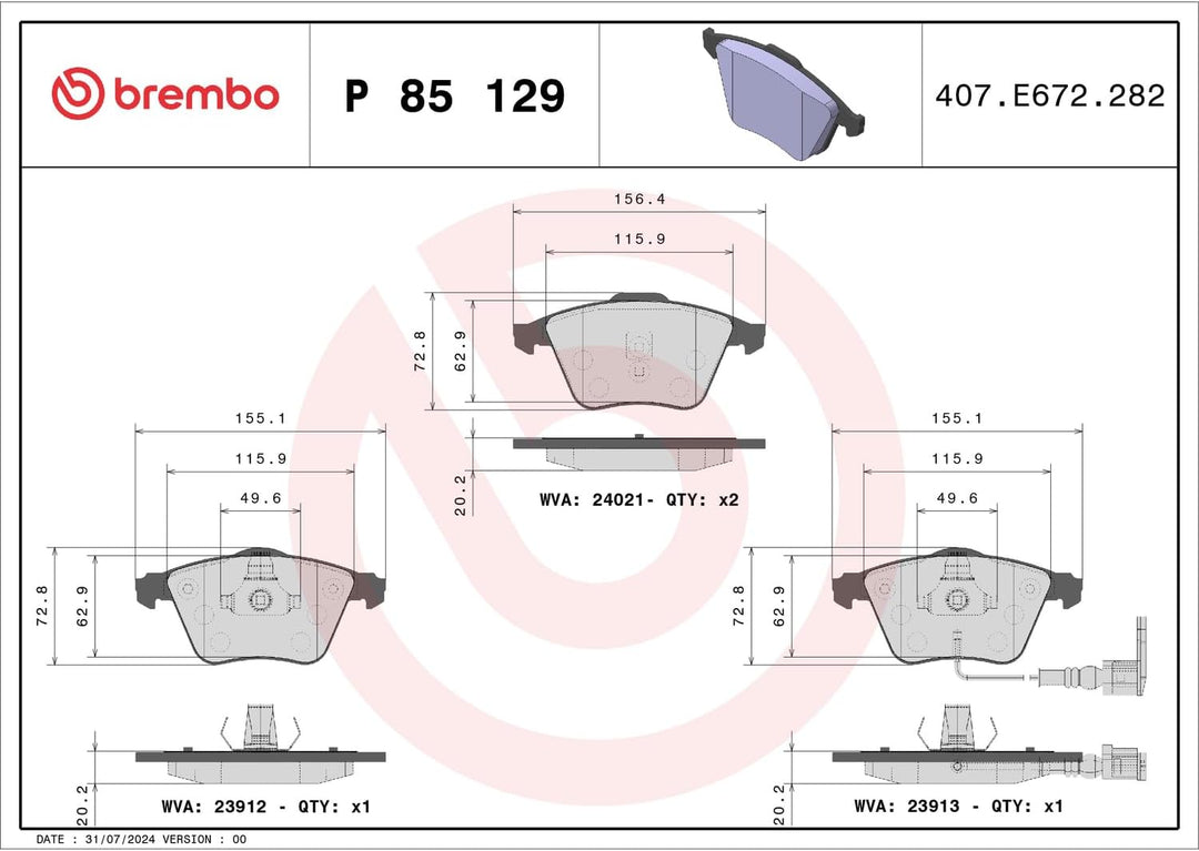 Brembo P85129 Vordere Bremsbeläge, Anzahl 4