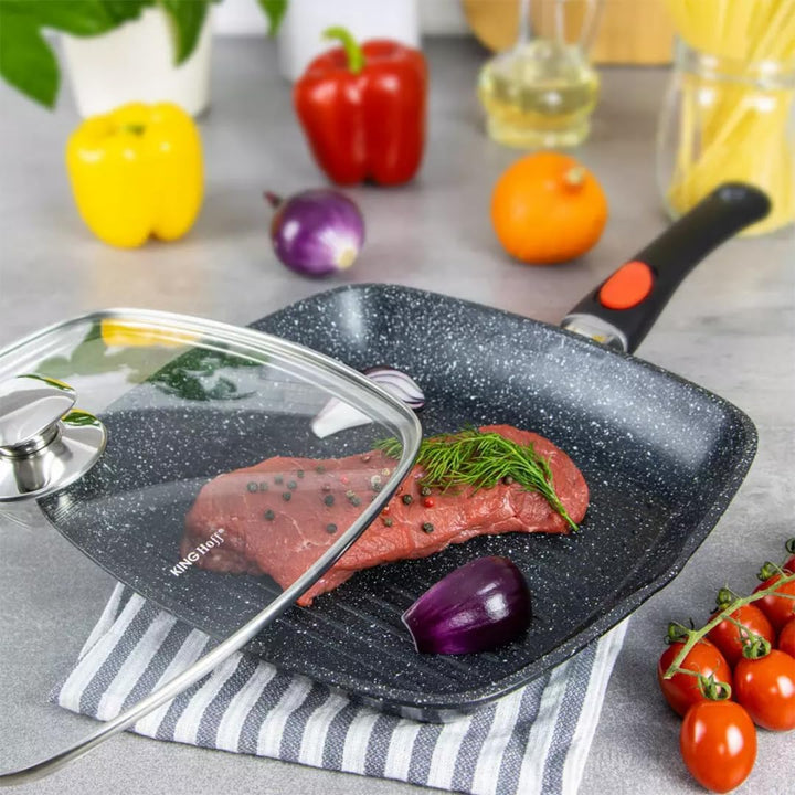 24cm Anti-Haft-Grillpfanne mit Marmorbeschichtung und abnehmbarer Griff KINGHOFF KH-1510