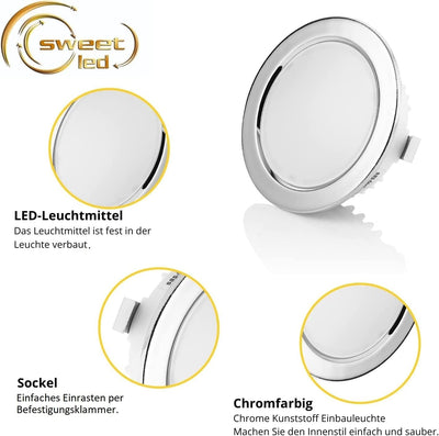 Sweet Led 4x flache Einbauleuchte 230V IP44 - Möbeleinbauleuchte 3,5W LED - Badleuchte Einbauspot ru