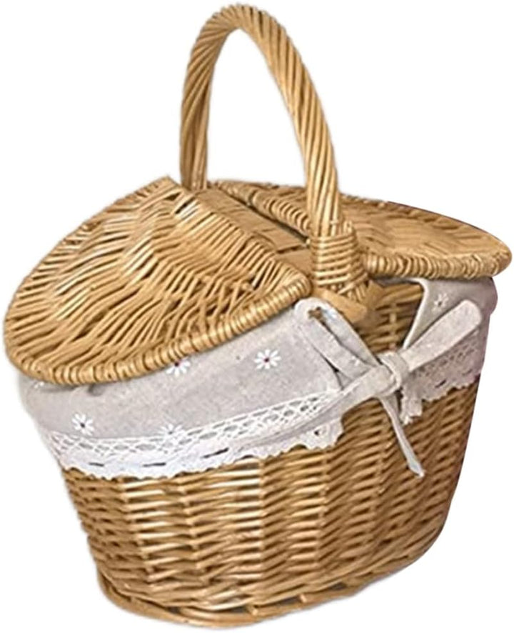 Picknickkorb Wicker gewebter Speicherkorb mit Deckel 26x18x14cm Ovaler Randalität Picknickkorb mit G