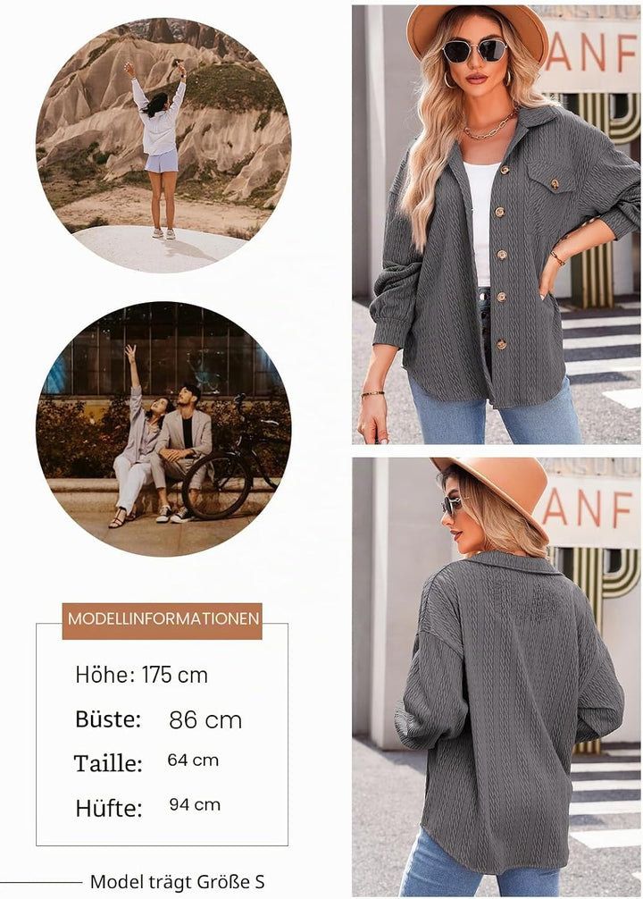 Dokotoo Bluse Damen Musselin Langarmshirt Baumwolle Lässig Oberteile Hemd Langarm Einfarbig Tops Far