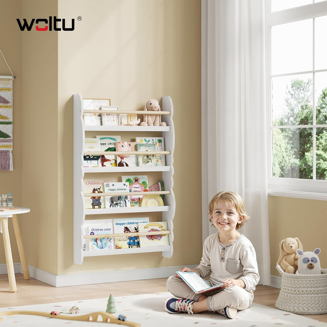 WOLTU Kinder Bücherregal Wand, Bücher-Organizer mit 4 Ablagen, Kinderregal für Buchaufbewahrung, Wan