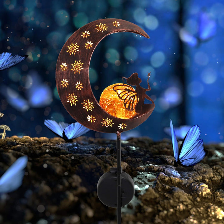 TERESA'S COLLECTIONS Solarlampen für Aussen,Gartendeko für draussen Gross Metall Mond Solarleuchte G