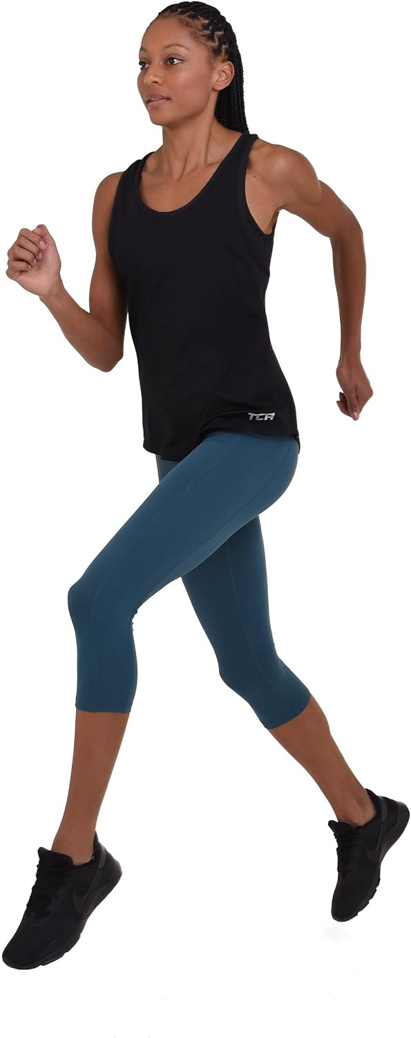 TCA Damen 2 in 1 Training Tanktop und BH mit herausnehmbaren Körbchen Schwarz L, Schwarz L