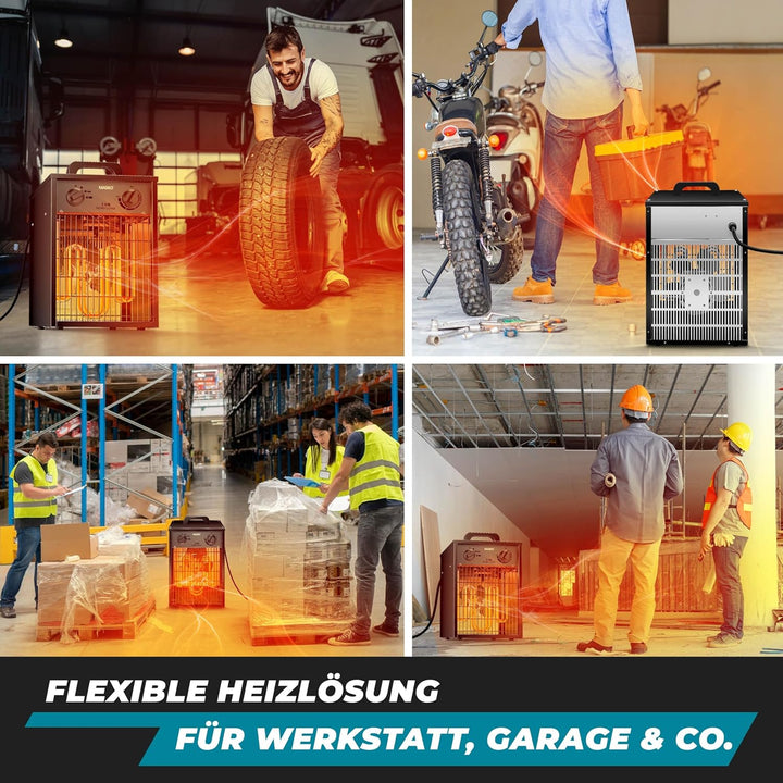 MASKO® Elektroheizer Heizlüfter Bauheizer 5 KW mit integriertem Thermostat elektrisch Heizgerät 5000