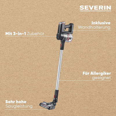 SEVERIN 2-in-1 Stiel- und Handstaubsauger, leistungsstarker Akku Staubsauger, kabelloser Staubsauger