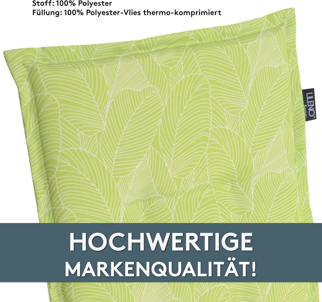 LILENO HOME Gartenstuhl Auflagen als [2er Set - Hochlehner] in Blätter Grün - Bequeme Liegen als Sit